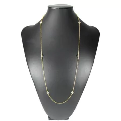colar semijoia longo ponto de luzes redondos com zircônias banhado a ouro 18k