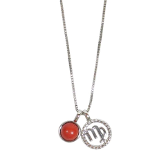 colar semijoia do signo Virgem com pedra howlita salmão banhado a ródio branco