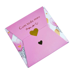 cartela envelope estampado de corações com tag para semijoia