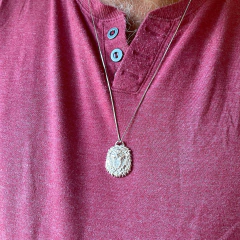 detalhe no modelo do colar semijoia masculino pingente leão banhado a ródio