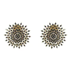 brinco semijoia redondo de microzircônias pretas banhado a ouro 18k