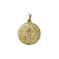 pingente semijoia medalha grande São Bento banhada a ouro 18k