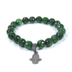 Pulseira jade verde Mão De Fátima banho ródio negro