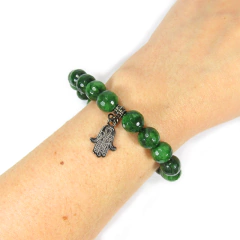 Pulseira jade verde Mão De Fátima banho ródio negro - comprar online