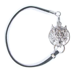 pulseira semijoia handmade de couro sintetico preto com pingente lobo banhado a ródio branco