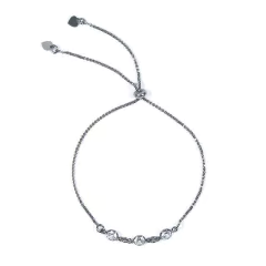 pulseira semijoia ajustável com ponto luzes zircônias banhada a ródio negro