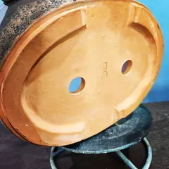 Vaso cerâmico FujiPot alta queima sem esmalte oval com texturas A11,5x34x27cm - FujiBonsai