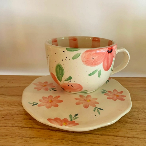 Tazón de Cerámica ~ Flores y Rayas - comprar online
