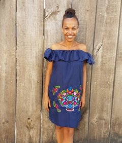 VESTIDO CAMPESINO AZUL NOCHE - comprar online