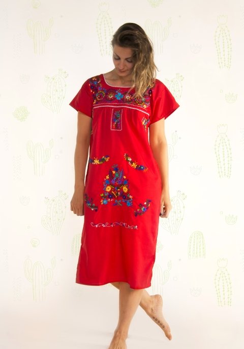 VESTIDO LAS FLORES LARGO ROJO
