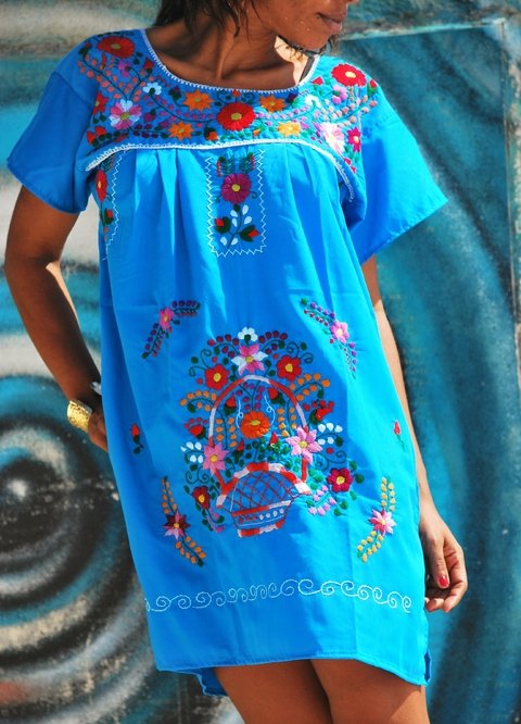 VESTIDO LAS FLORES CORTO TURQUESA