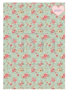 Diseño Shabby flores rosas fondo aqua