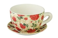 Maceta Taza Flores Rojas C/plato