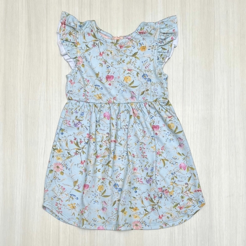 Vestido MAGNOLIA celeste flor rosa