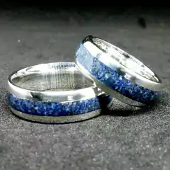 Alianças de Prata com Lápis Lazúli -  A.S Designer joias | Aliança diferente de namoro 