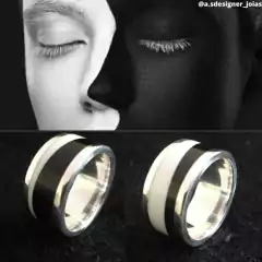 Anel Black White de Prata
