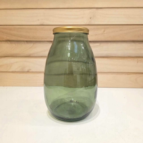 Jarrón Verde Vidrio con Virola Dorada - comprar online