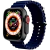 Smartwatch Blulory Ultra Max 3 en 1 con correa azul y pantalla digital colorida mostrando diferentes funciones y datos de actividad.