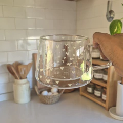 Tazón doble vidrio corazones blancos - comprar online