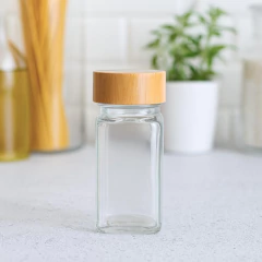 Especiero o salero de vidrio con tapa de bambú - comprar online