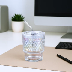 Vaso de vidrio tornasolado con sorbete reutilizable