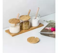 Set x 3 Frascos de vidrio con tapa de bambu + cuchara - comprar online