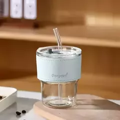 Vaso Mug de vidrio con tapa hermética y sorbete - 300ml - comprar online
