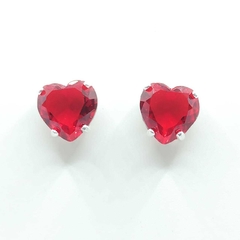 Brincos Coração Vermelho - Prata 925