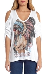 T-SHIRT FEMININA MANGA 3/4 WESTERN BRANCO REF.4473-0081-1