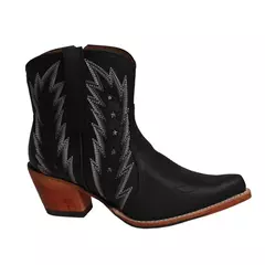 BotaFeminina Preta Bico Fino Cano Curto Trabalhado -cod:16382