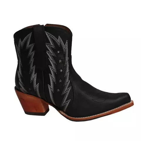 BotaFeminina Preta Bico Fino Cano Curto Trabalhado -cod:16382