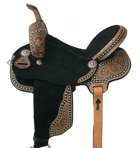 SELA DE BALIZA E TAMBOR EM NEOPRENE COM COURO BORDADO E TACHAS - COD:6642