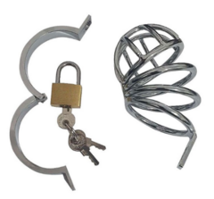 Cinto de Castidade Masculino em Metal Vazado com Anel para Escroto e Cadeado Prata - comprar online