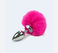 Plug Anal Pequeno em Aço Inoxídável com Pompom 8,2x3,4 cm