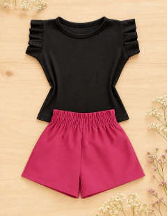 Conjunto Infantil e Juvenil para Meninas e Adolescentes Blusa Plissada Babado e Shorts Alfaiataria CJI013 - Agriidoce