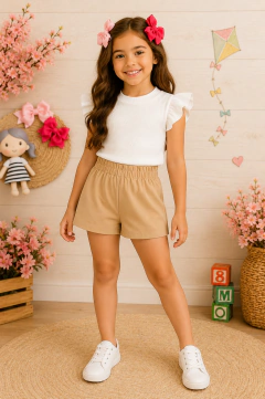 Conjunto Infantil e Juvenil para Meninas e Adolescentes Cropped Blusa Frufru Babado e Shorts Alfaiataria CJI012 - loja online