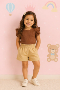 Conjunto Infantil e Juvenil para Meninas e Adolescentes Cropped Blusa Frufru Babado e Shorts Alfaiataria CJI012 na internet