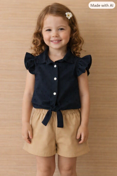 Conjunto Infantil e Juvenil para Meninas e Adolescentes Blusa Camisa Botão e Shorts Alfaiataria CJI011 - Agriidoce