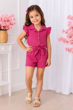 Imagem do Conjunto Infantil e Juvenil para Meninas e Adolescentes Blusa Camisa Botão e Shorts Alfaiataria CJI011
