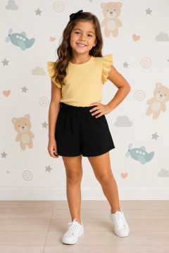 Conjunto Infantil e Juvenil para Meninas e Adolescentes Cropped Blusa Frufru Babado e Shorts Alfaiataria CJI012 - Agriidoce
