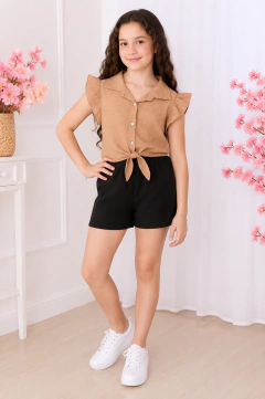 Conjunto Infantil e Juvenil para Meninas e Adolescentes Blusa Camisa Botão e Shorts Alfaiataria CJI011 - loja online