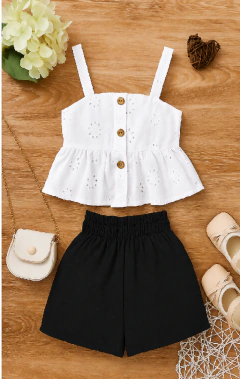 Conjunto Infantil e Juvenil para Meninas e Adolescentes Blusa Cropped Laise com Forro e Botão e Shorts Alfaiataria CJI041 - Agriidoce