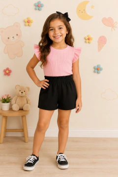 Conjunto Infantil e Juvenil para Meninas e Adolescentes Cropped Blusa Frufru Babado e Shorts Alfaiataria CJI012 - comprar online