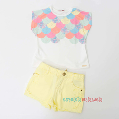 Conjunto infantil blusa Mon Sucré e shorts Kukiê