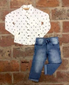 Conjunto Camisa manga longa off e calça jeans Ser Garoto/ Douvelin 2 anos