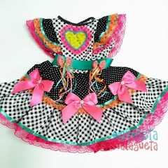 Vestido caipira luxo xadrez preto e branco Festa Junina São João
