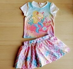 Conjunto saia e camiseta Sereia Ariel Mon Sucré