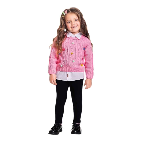 Suéter Tricot Fakini com Pompom Infantil