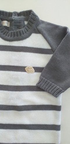 Macacão Listrado Manga Lisa Grafite - Baby Fio Tricot Infantil