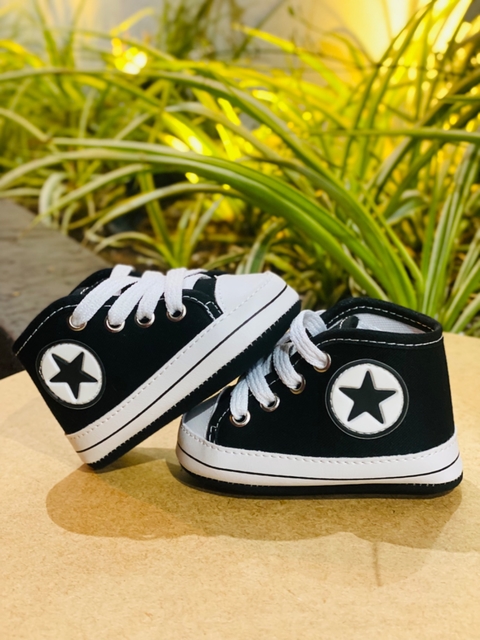 Tênis para Bebê Cano Alto estrela preto
